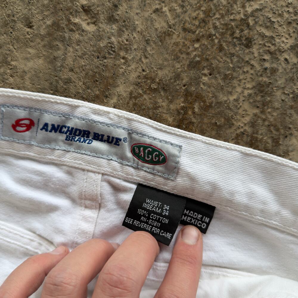 VTG 90S Y2K ANCHOR BLUE BAGGY WHITE JEANS SKATER WIDE LEG FTIS MENS 32X32 STAIN - Picture 4 of 7